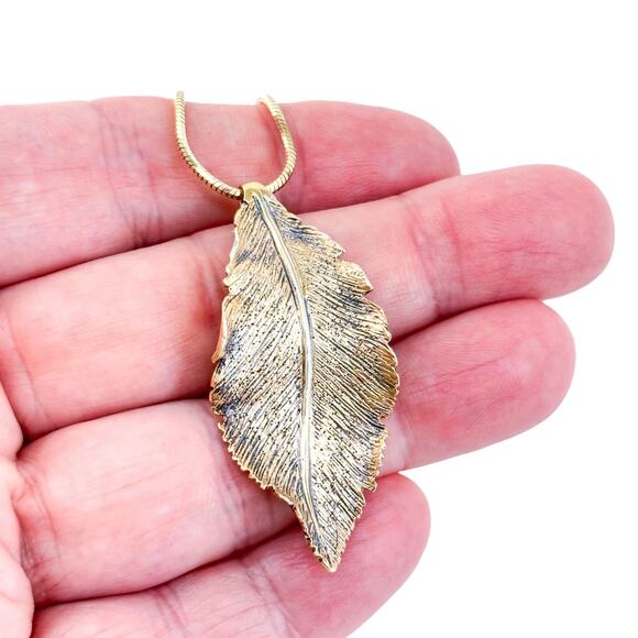 Vintage Dyadema Sterling Silver 925 Gold Tone Leaf Pendant Necklace 15.5”-17.5” - Picture 1 of 6